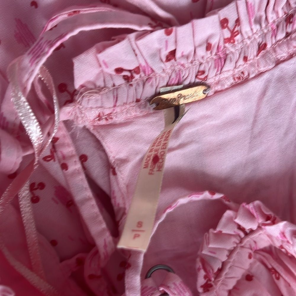 Free People Gabby Mini Dress Pink/Rose Cherry Print Lace Up Back size small - Picture 6 of 6